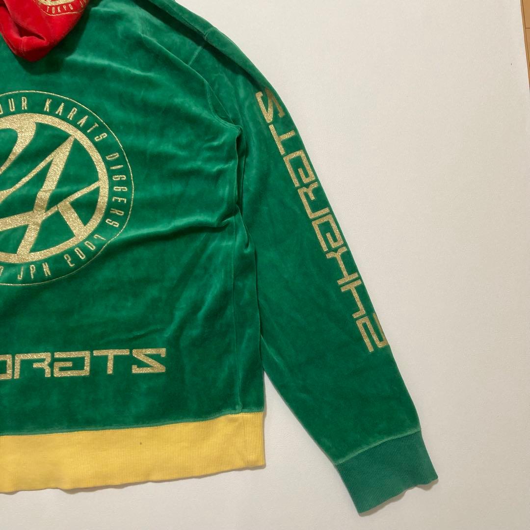 美品 24karats ベロア セットアップ L ラスタカラー 刺繍ロゴ 金