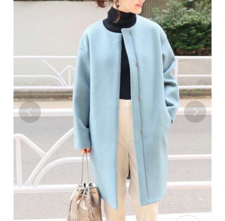 IENA】ラムウール ノーカラーコート ライトブルー - メルカリ