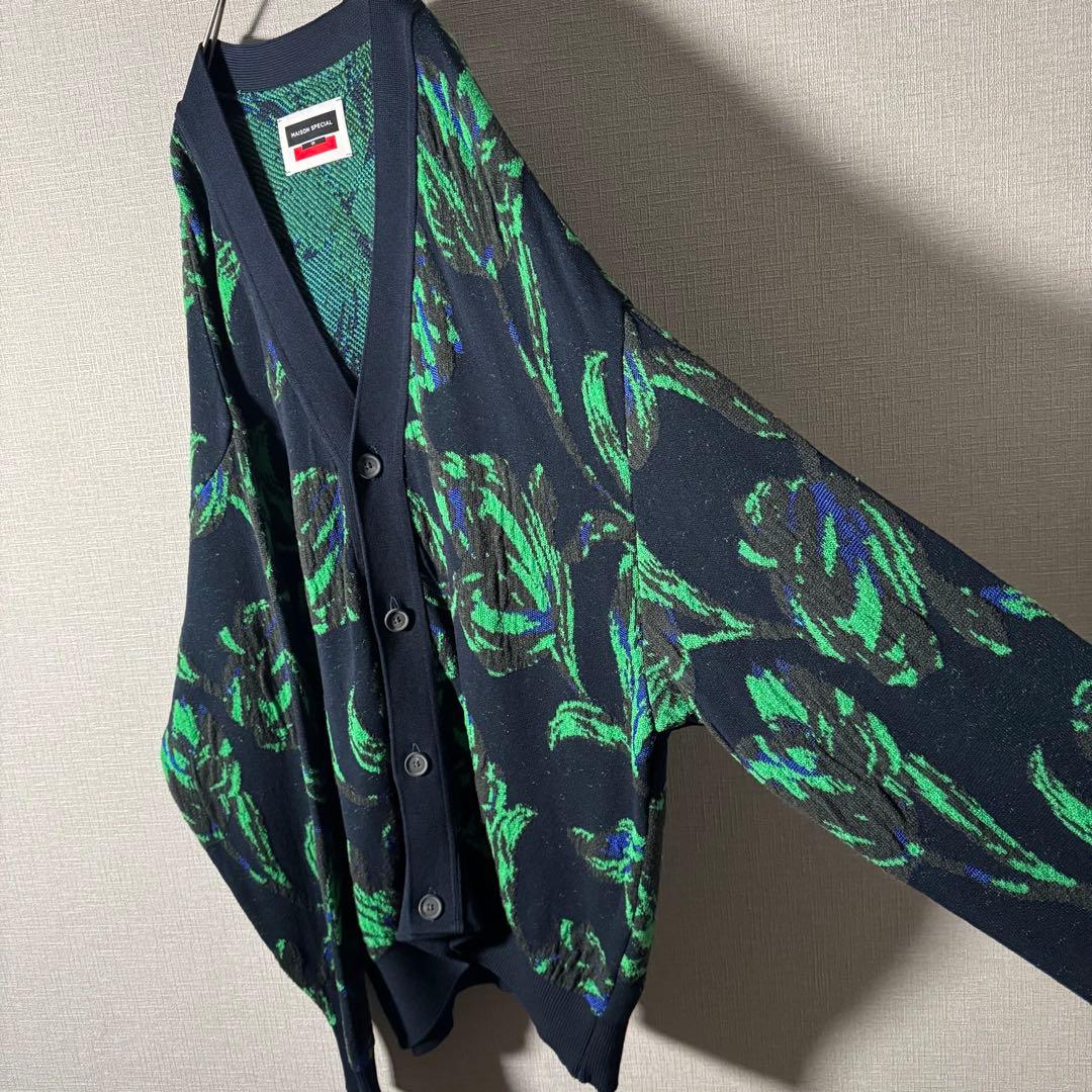 人気デザイン☆MAISON SPECIAL 花柄 総柄 カーディガン XL程度 www