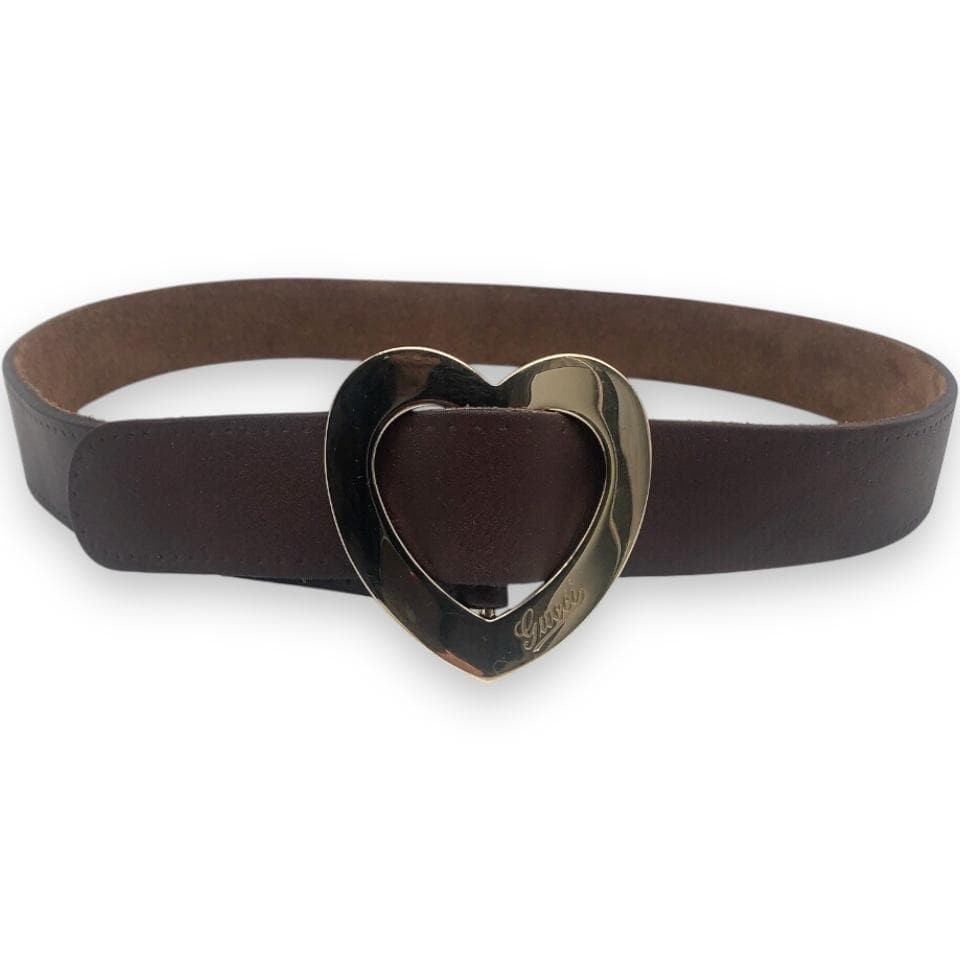 美品】グッチ ハートバックル ベルト ゴールド ブラウン イタリア製