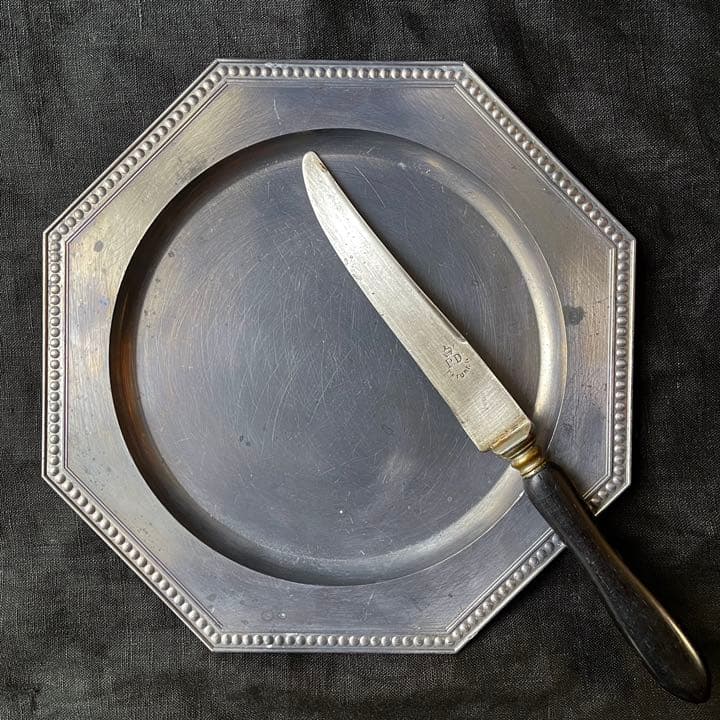 公式 フランスヴィンテージ ピューターオクトゴナル皿 エタン アンティーク