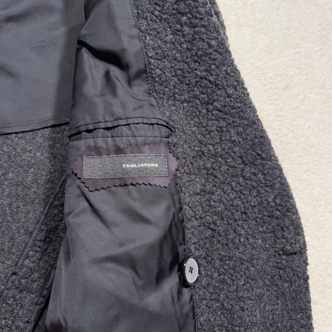 未使用級 メンズXL相当 タリアトーレ ダブルチェスター コート ボア 伸縮性◎