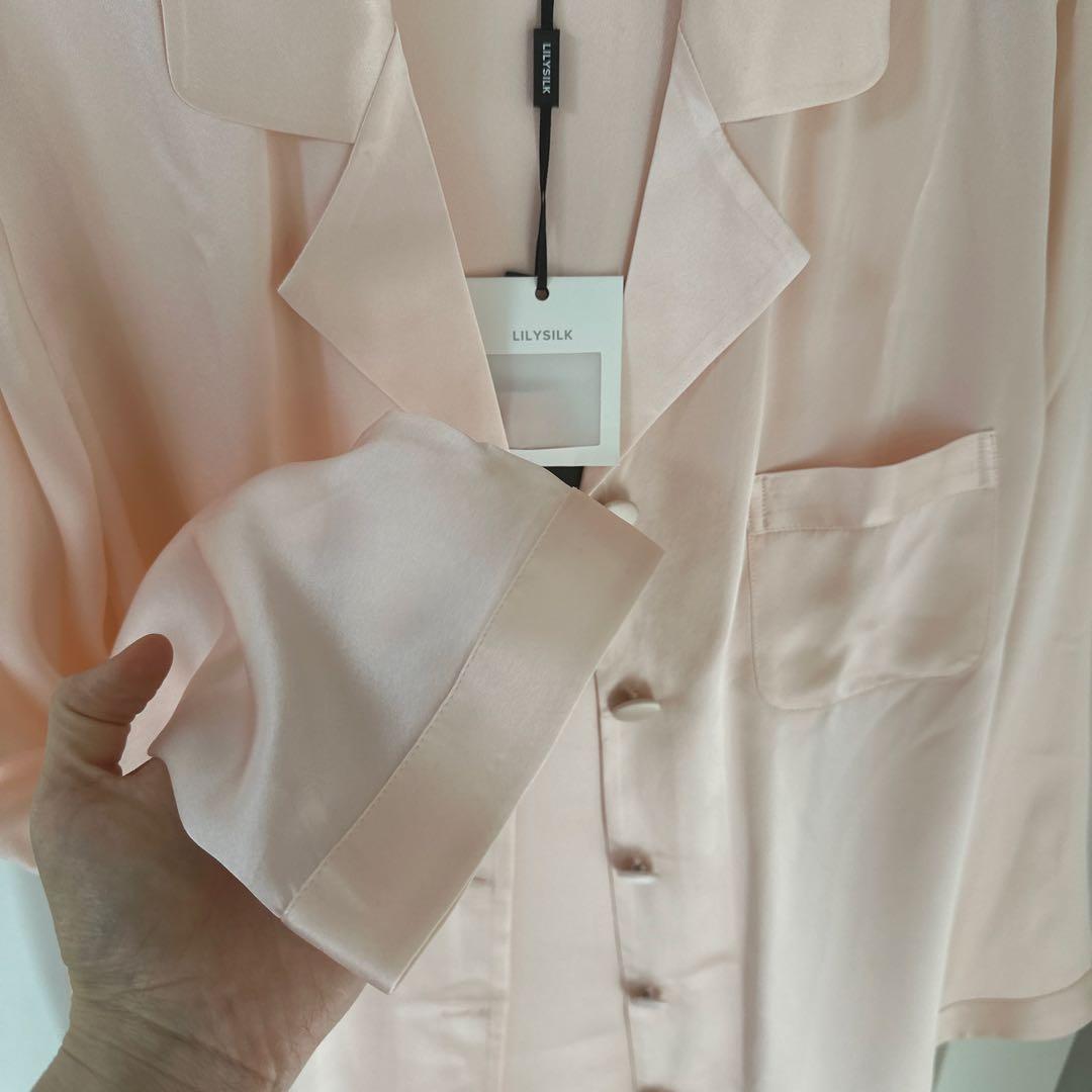 LILY SILK パジャマ　シルク100% 絹100% 長袖　淡いピンク　上下