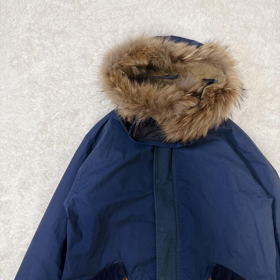 ツモリチサト モッズコート ラクーンファー ライナー付 切替 ネイビー Ｌ