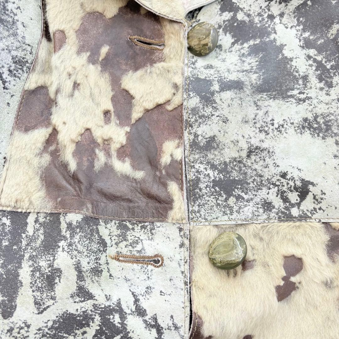 ENAGA パッチワークレザーロングコート　2XL ギザギザカット　派手　香港製