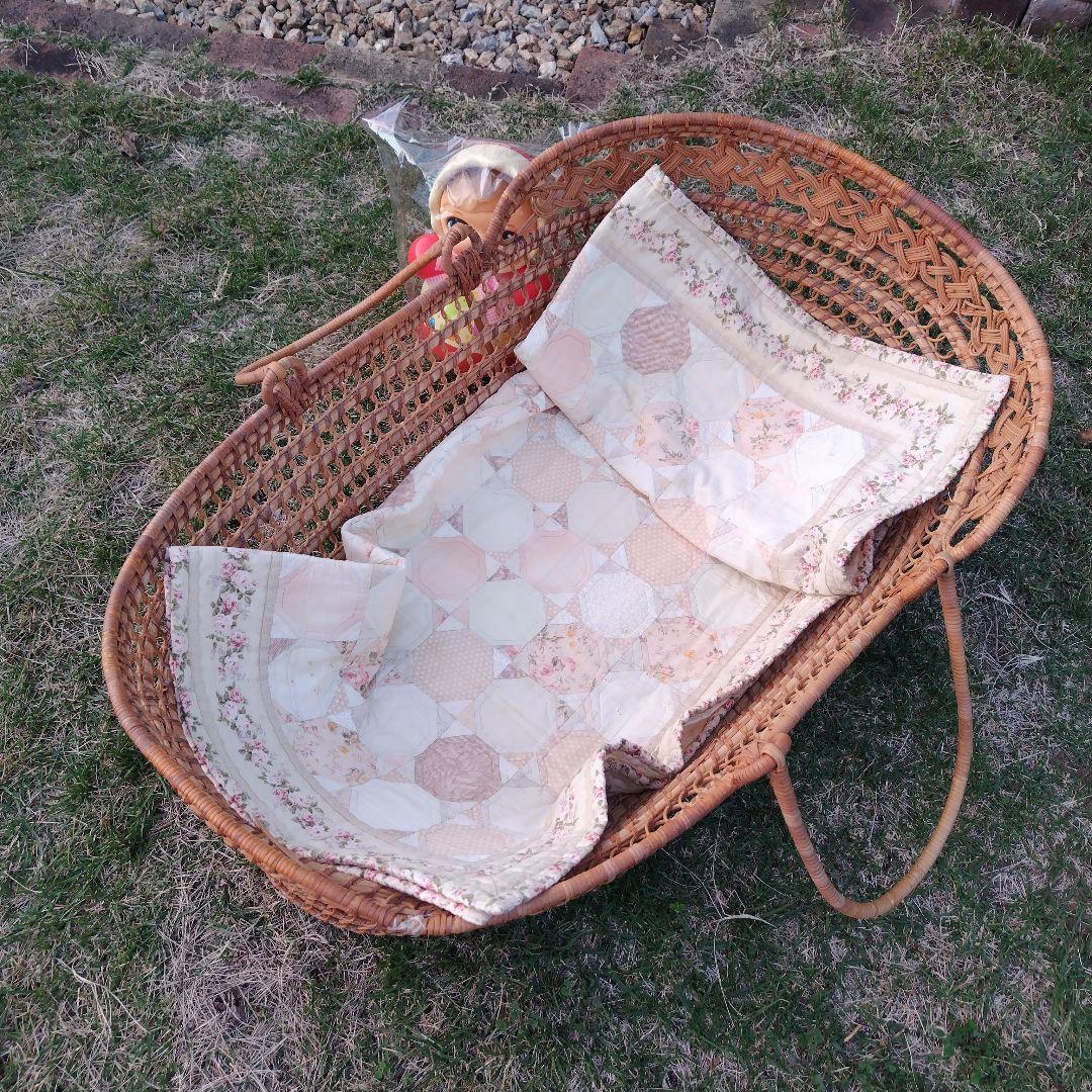 アンティーク ベビーバスケット 昭和レトロ 日本製 ラタン 籐 かご