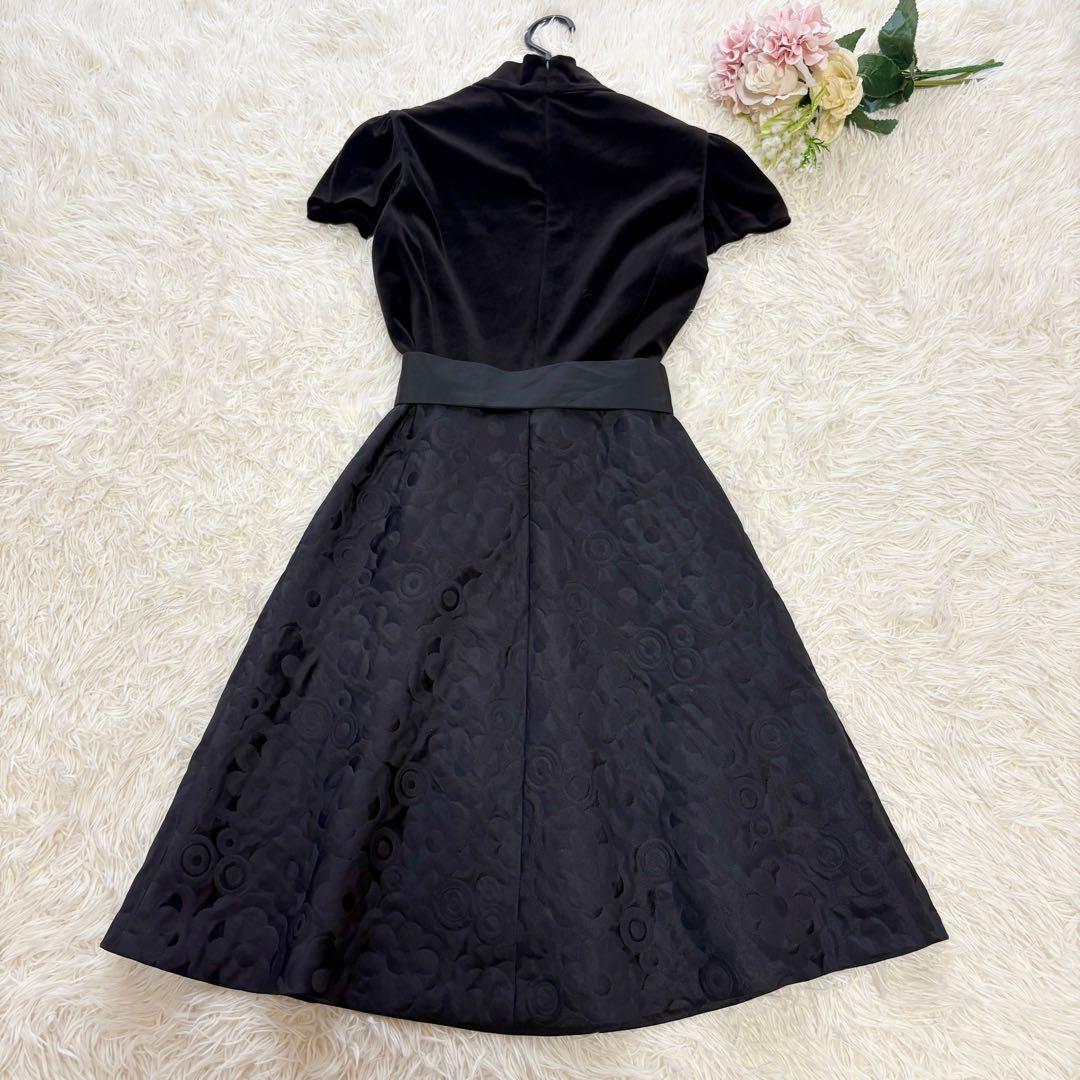 【美品】リボン　ジャガード　ベロア エムズグレイシー　切り替え ワンピース 38