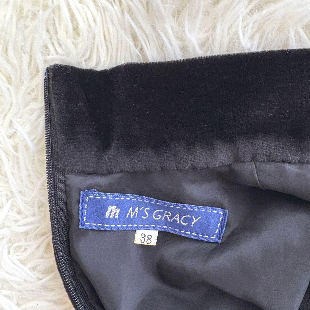 【美品】リボン　ジャガード　ベロア エムズグレイシー　切り替え ワンピース 38