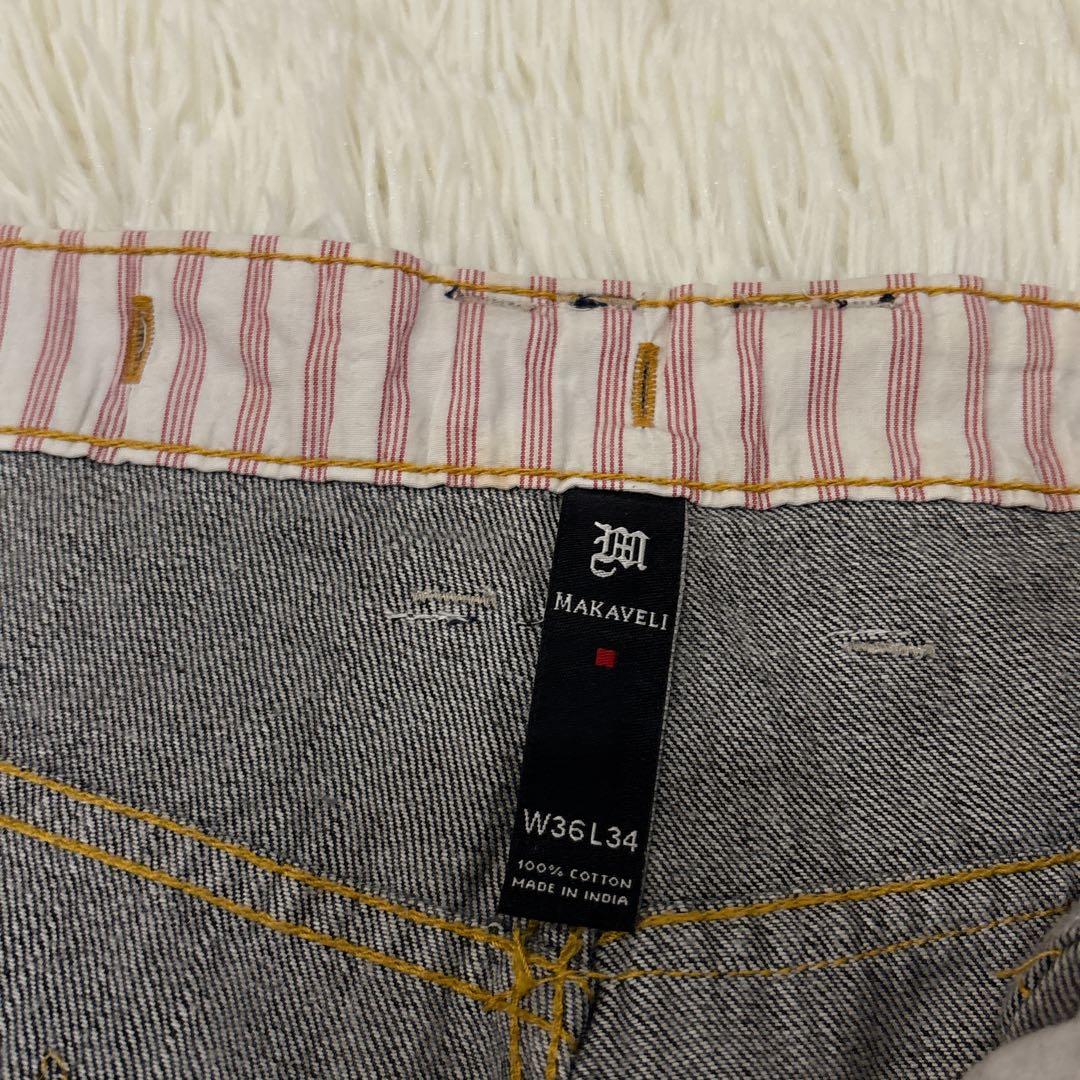MAKAVELI デニム　W36 L34 ブラック　美品　ビックデザイン
