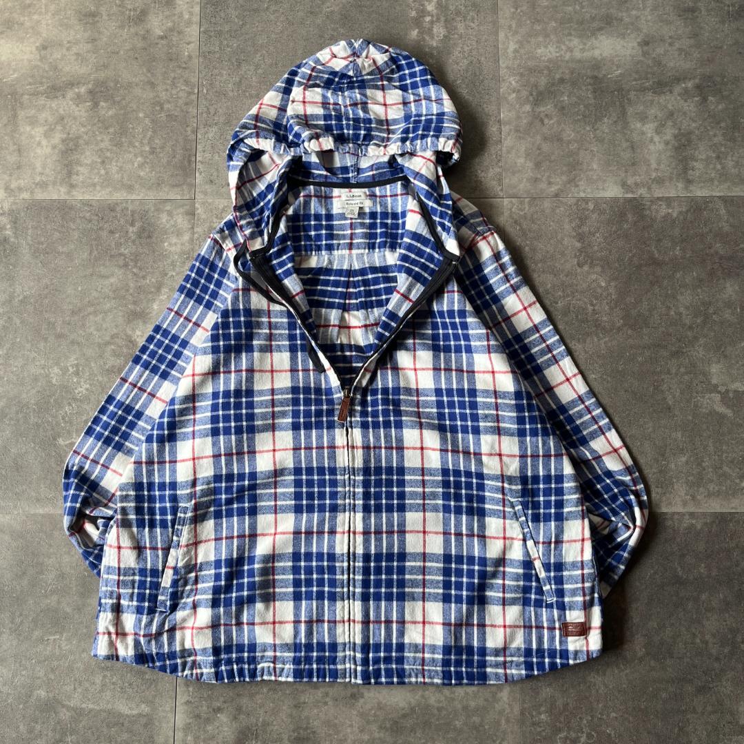 00s L.L.Bean フランネルパーカー チェック柄 青 XL A696