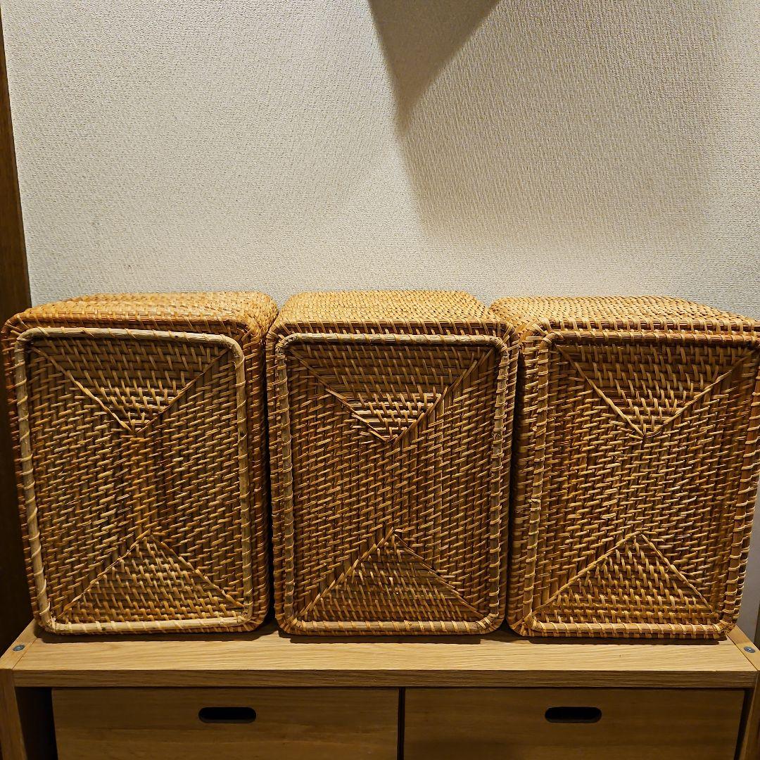 sara　無印重　なるラタン長方形バスケット 取っ手付きスタッカブル　7点