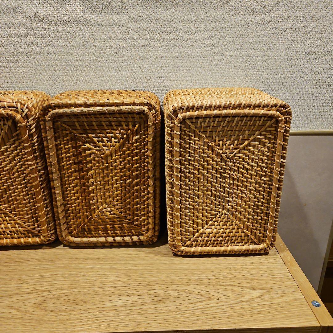 sara　無印重　なるラタン長方形バスケット 取っ手付きスタッカブル　7点