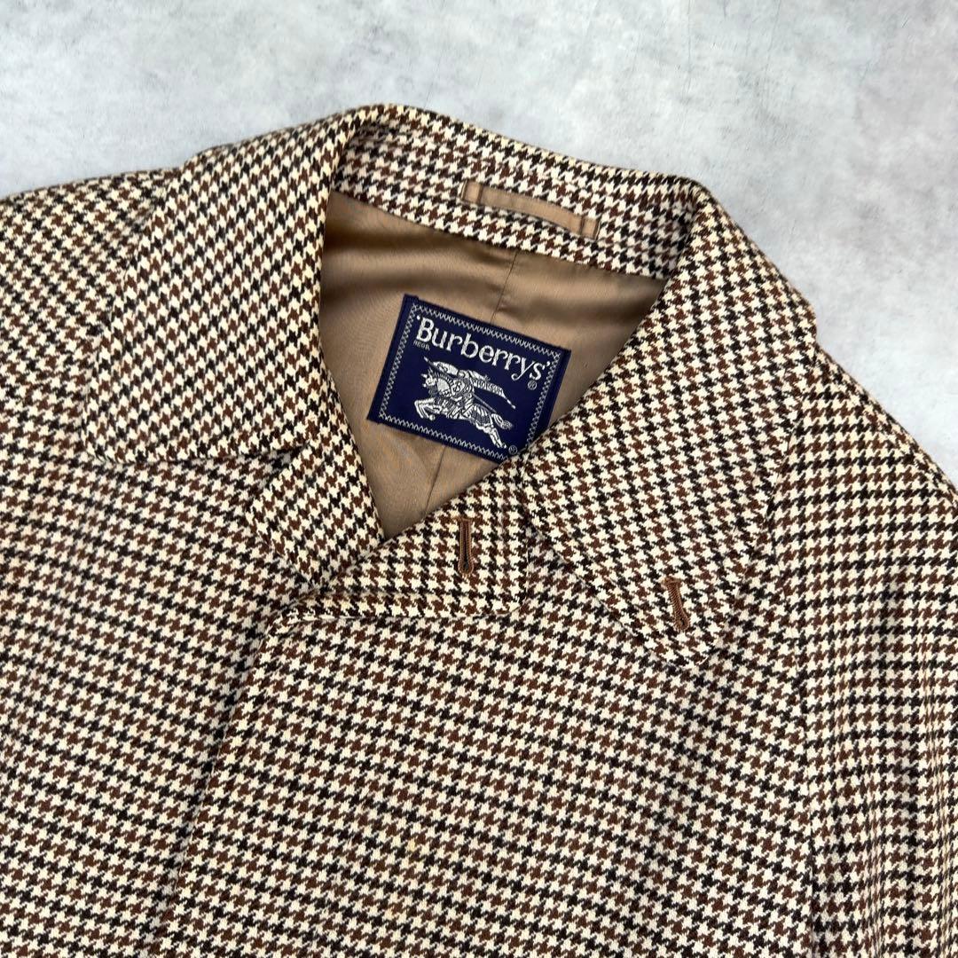 【バーバリー】カシミヤ ラムズ ロングステンカラーコート メンズ L 千鳥格子