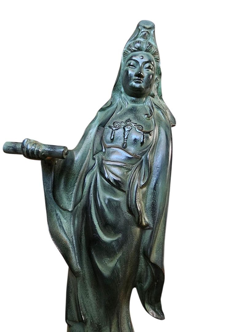 慈母観音菩薩 古美術品 鉄製 刻印あり 仏像 鋳物 高さ53cm 観音立像