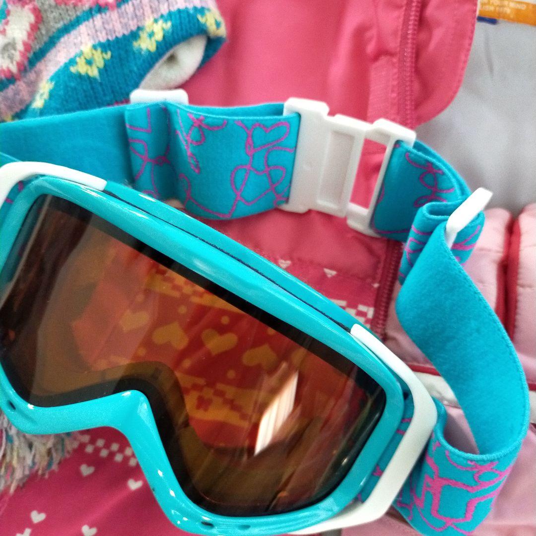 【キレイです】90センチ女の子用スキー、ボードウェア 小物付き 6点セット