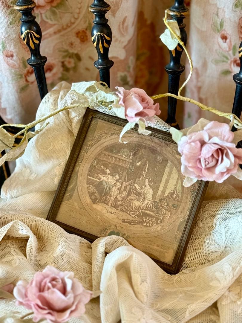 フランス　アンティーク　額装　エレガント　布貼り