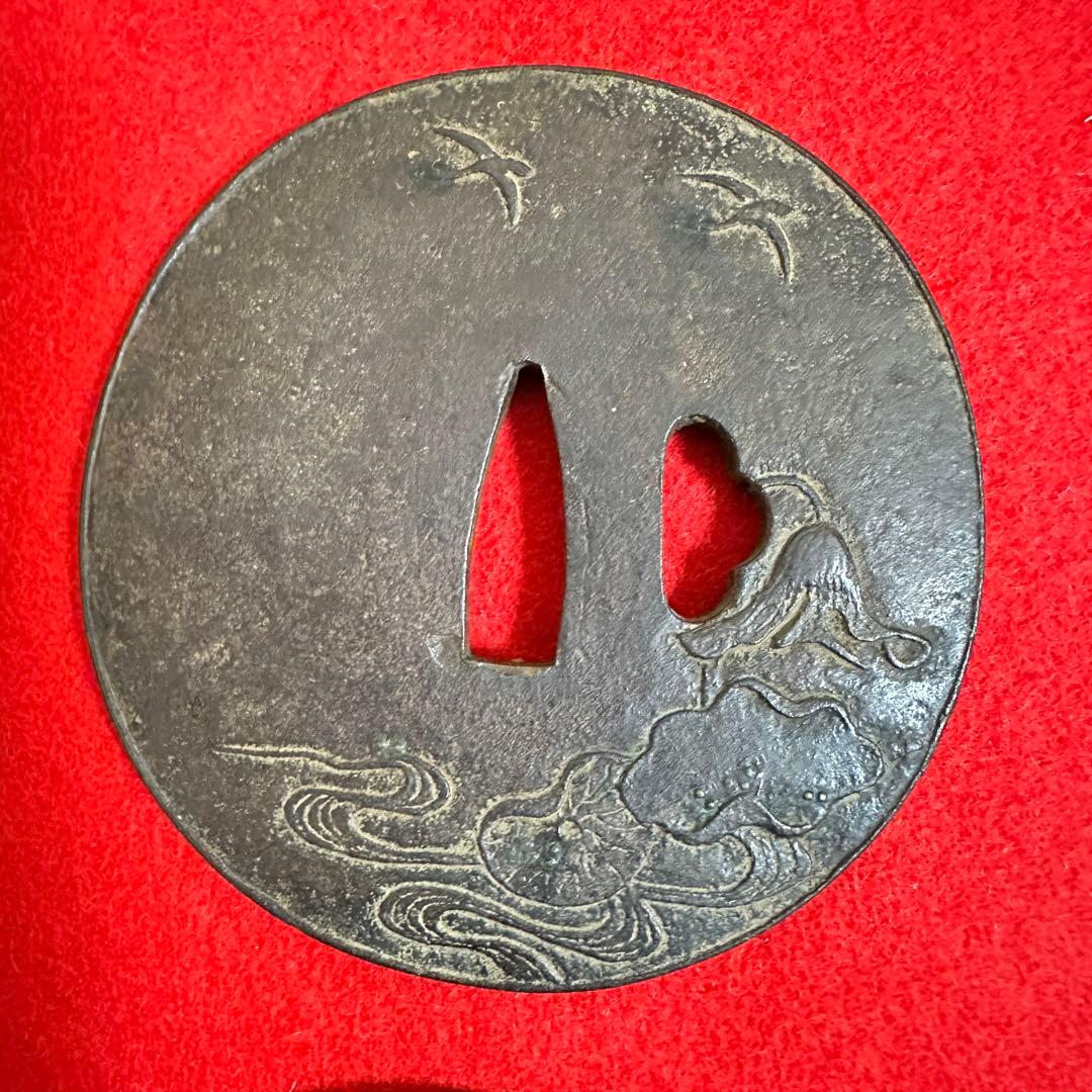 鉄地 金象嵌刀装具 鍔 刀鍔 骨董品 鉄地 鐔 武具 鉄