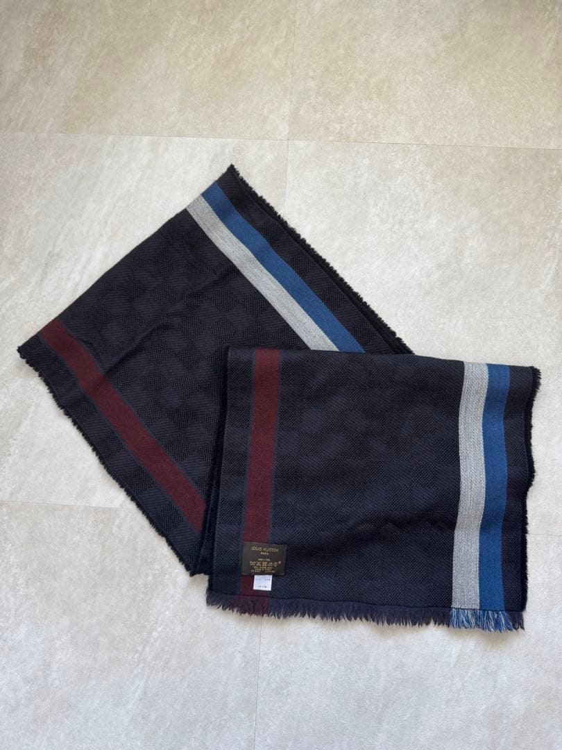 LV チェック柄マフラー フリンジ付き