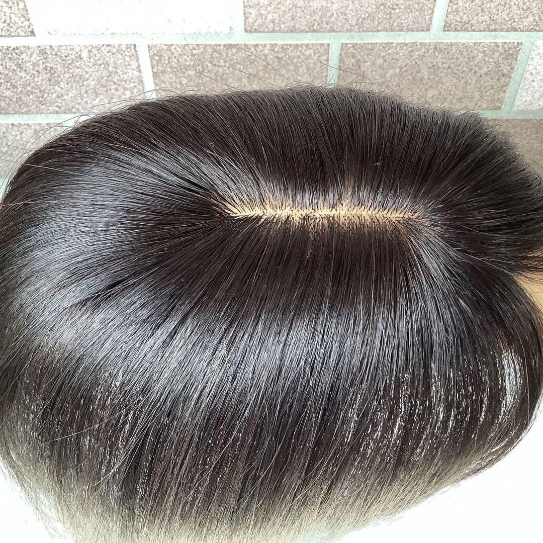 人毛100%総手植え 医療用 部分ウィッグ ヘアピース ブラックブラウン