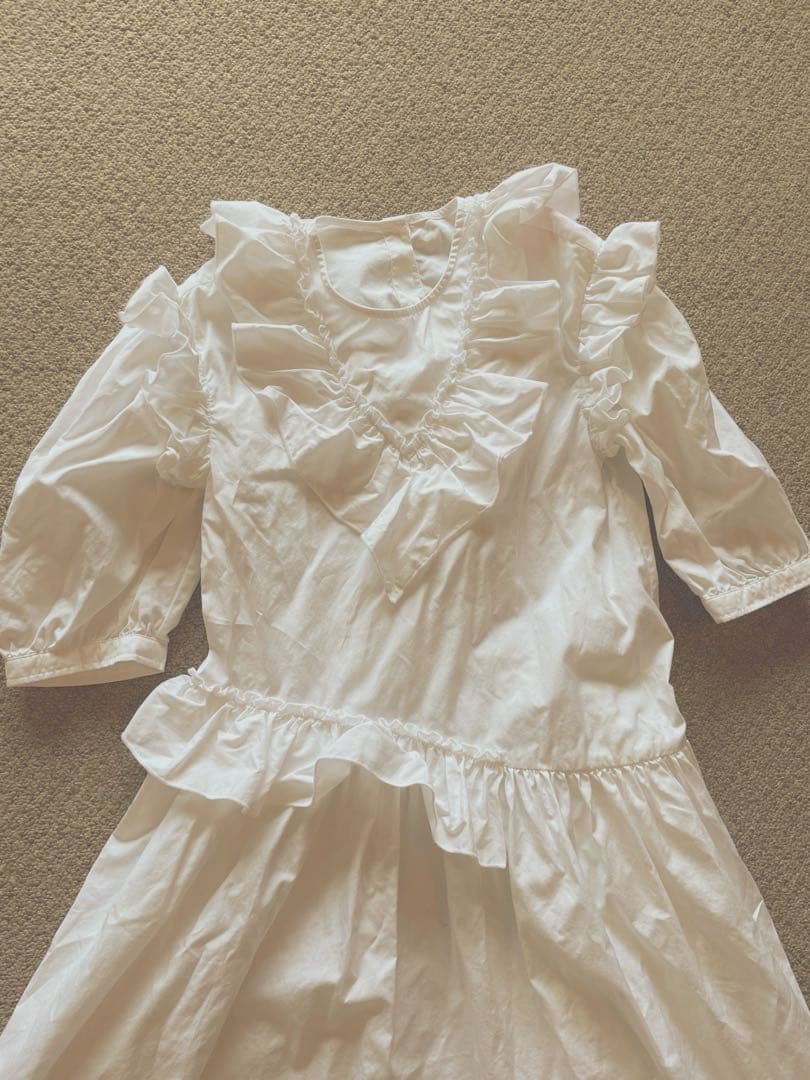 simone rocha× kidsキッズフリル付き白ドレスワンピース