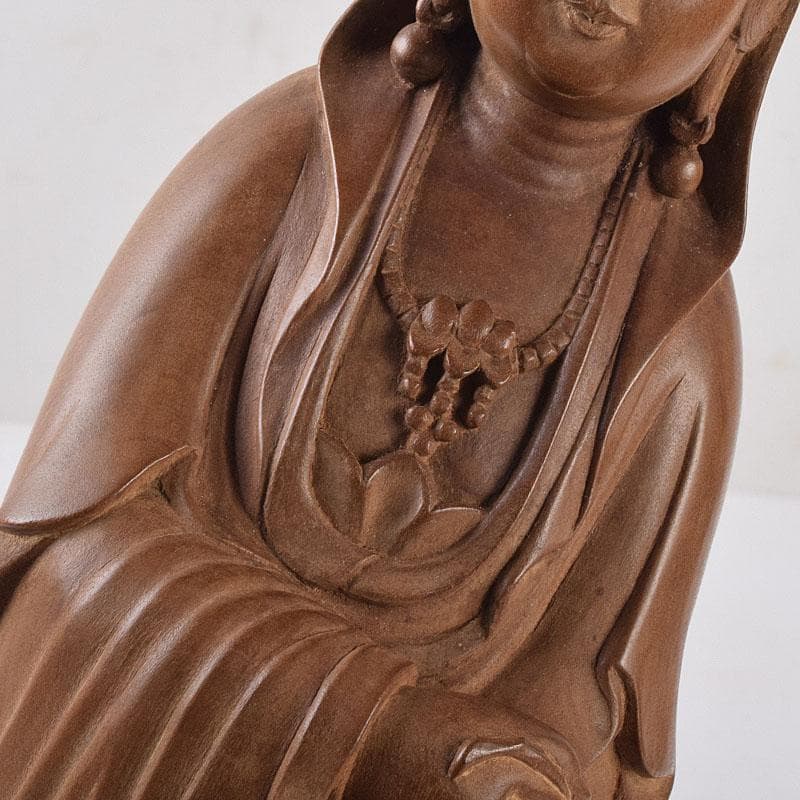 仏教美術　藤田東光拝刀　木彫　観音像　仏像　置物　共箱　M　R9050