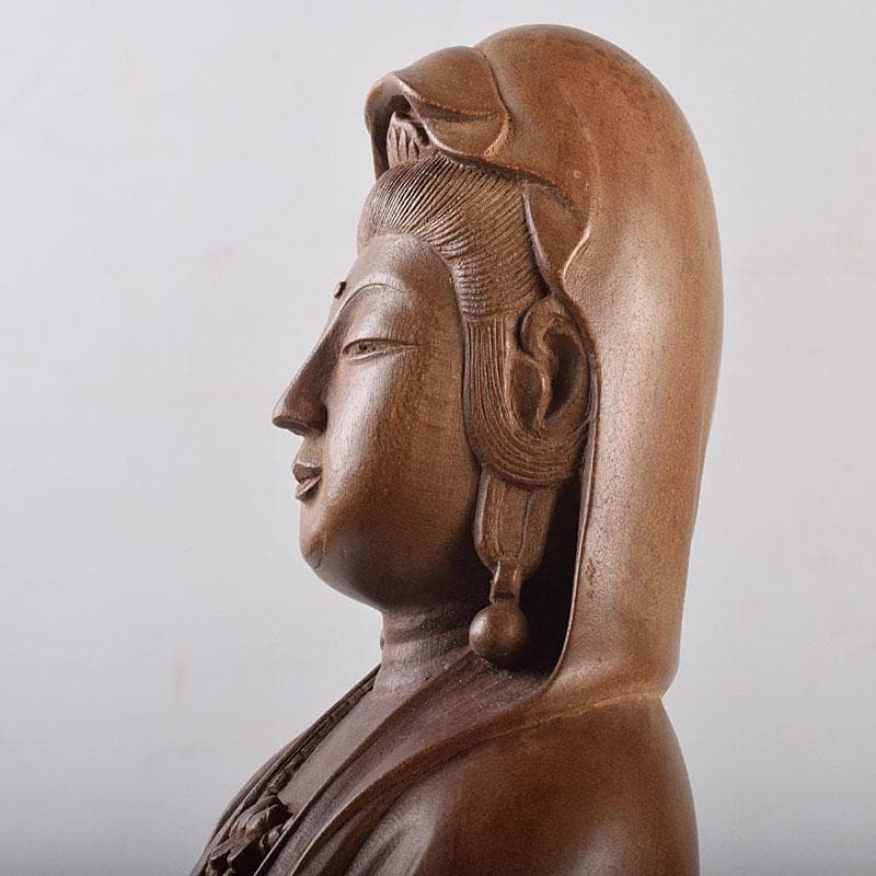 仏教美術　藤田東光拝刀　木彫　観音像　仏像　置物　共箱　M　R9050