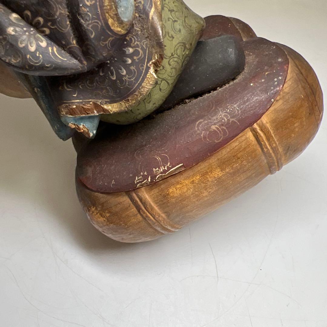 江戸後期 木彫色絵大黒 高さ約17㎝ 東Y7-1223①トヒチル