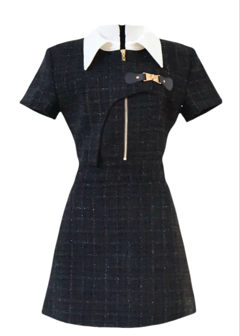 RANDY アシンメトリーツイードハーフスリーブドレス