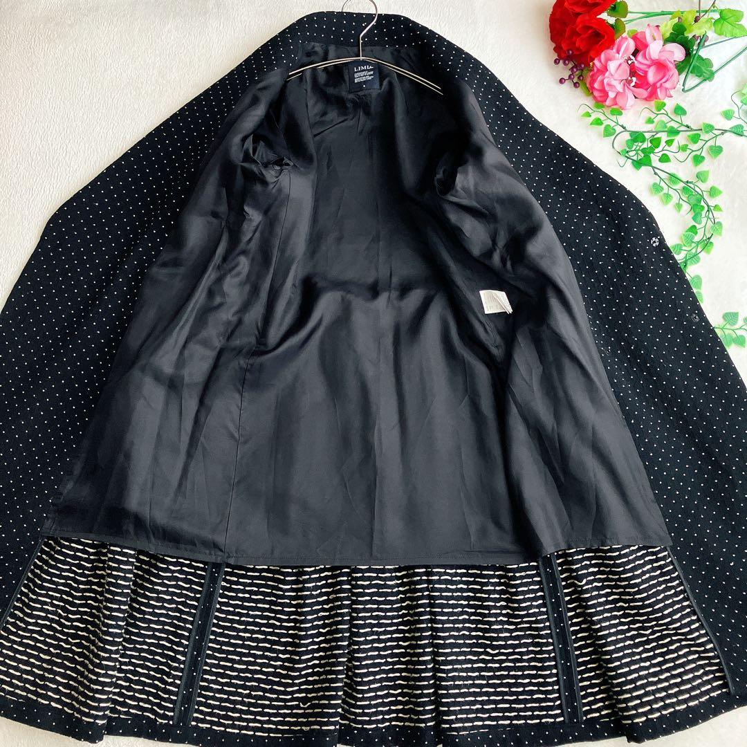 リミフゥ★ショールカラー ウールロングコート ドット柄 総柄 Aライン ギャザー