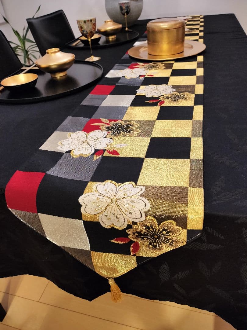 A644★逸品‼️豪華刺繍‼️ひな祭り‼️袋帯正絹テーブルランナー2m16cm