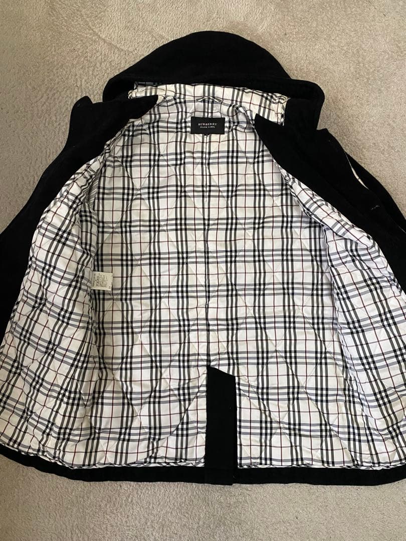 【美品】バーバリー ブラックレーベル ダッフルコート 黒 M ウール フード付