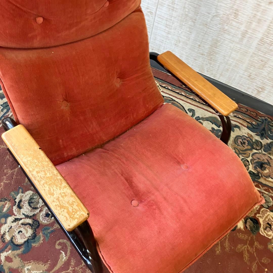 北欧レトロ フクキン ベロアリクライニングチェア アームチェア オットマン付き