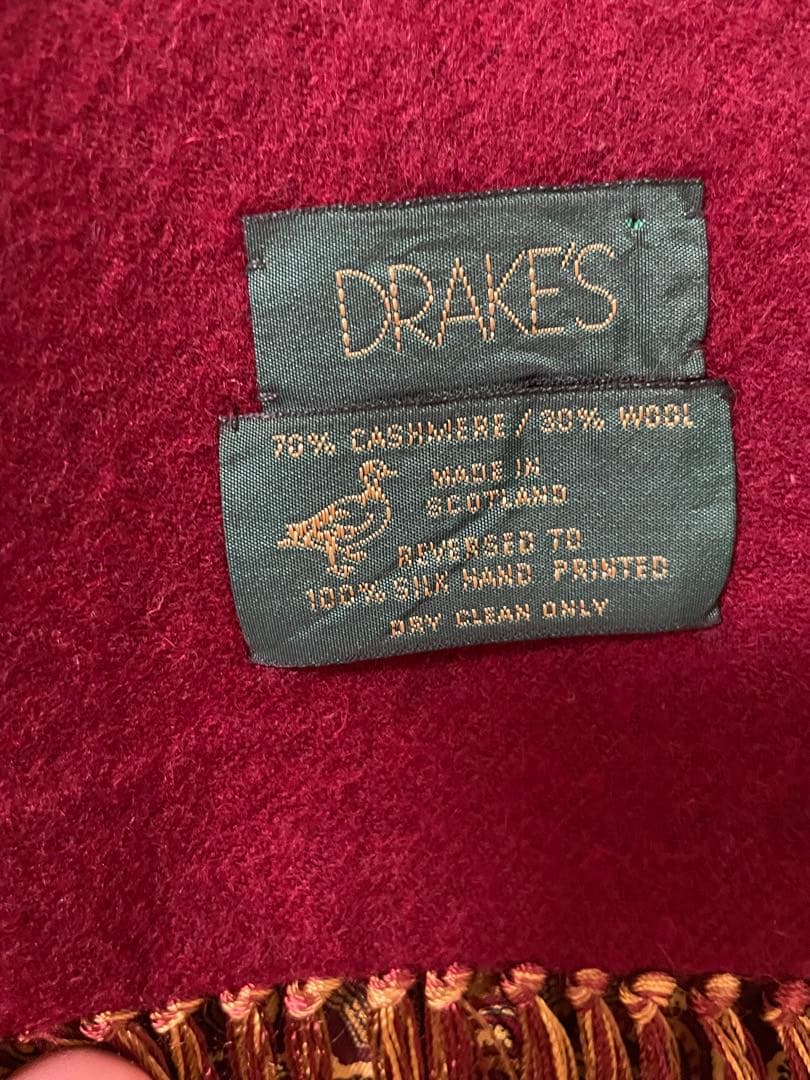 DRAKE'S ボルドー マフラー カシミヤ混