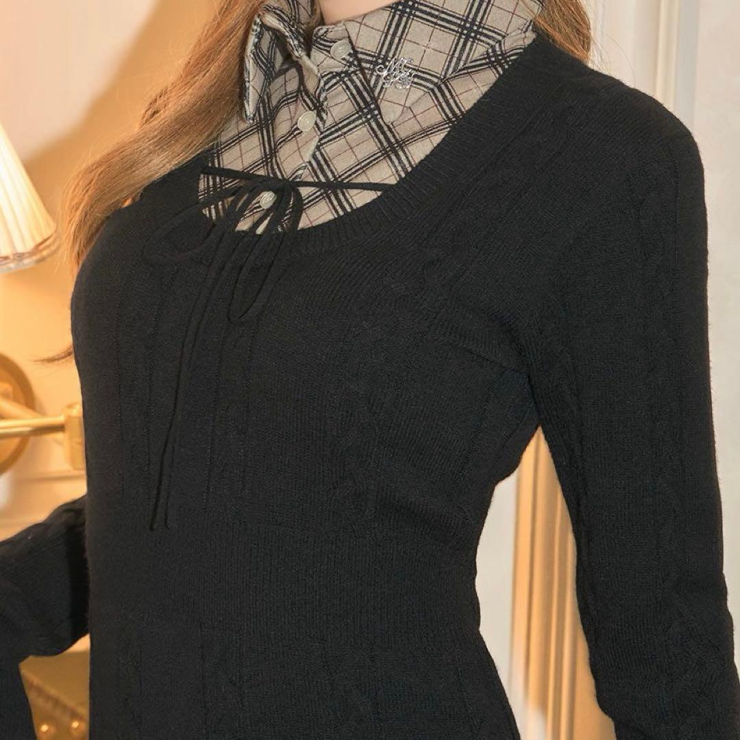 ミシェマカ ミシェルマカロン シャツレイヤード風ニットワンピース