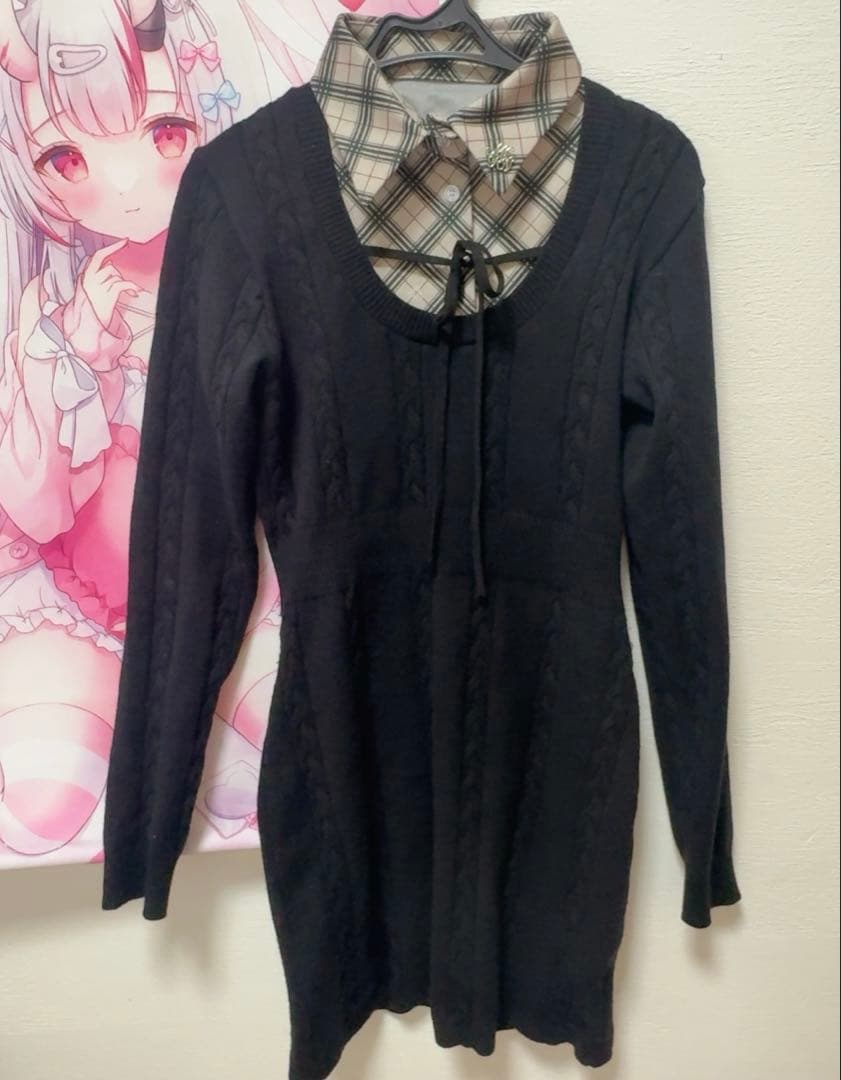 ミシェマカ ミシェルマカロン シャツレイヤード風ニットワンピース