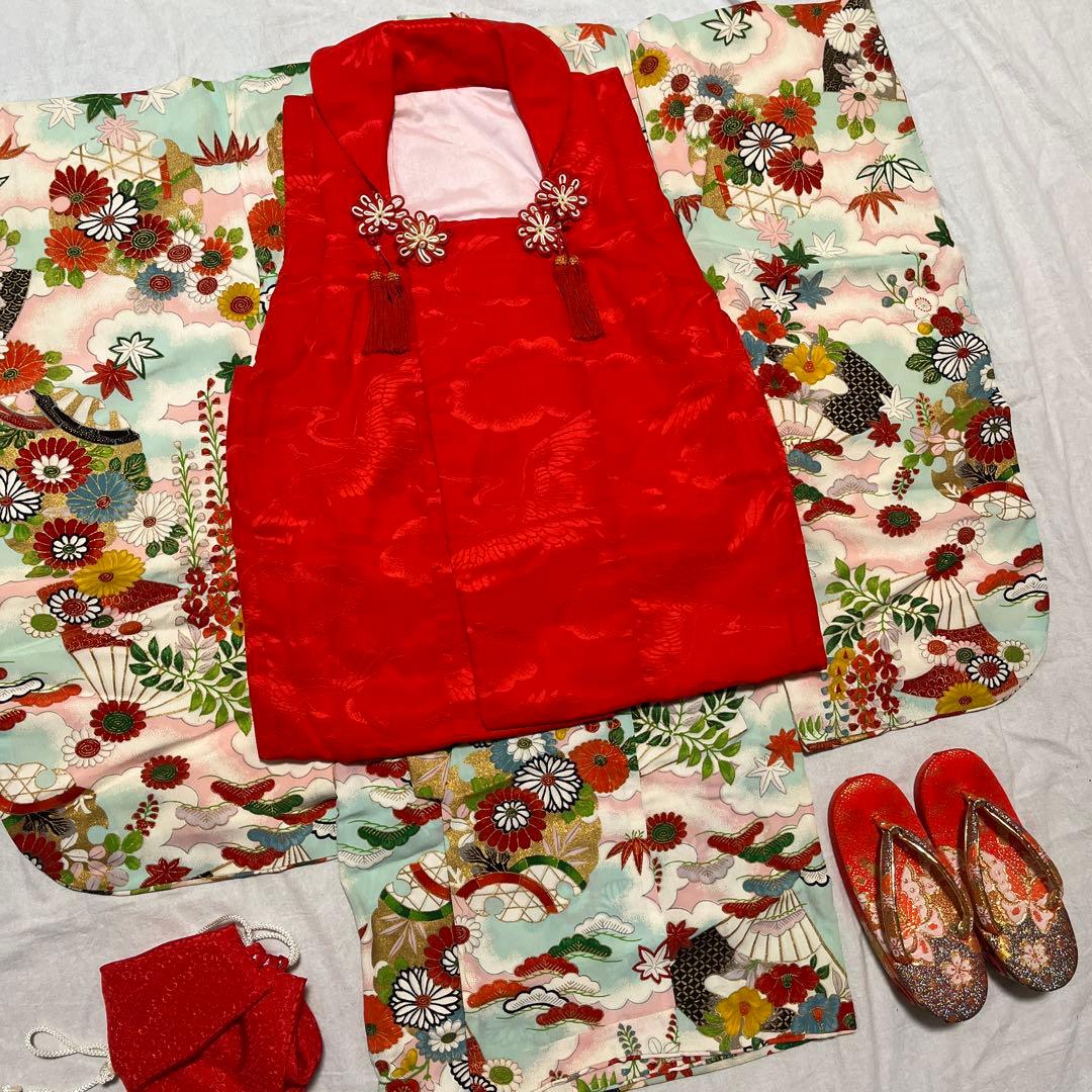 七五三　3歳　正絹　アンティーク　水色　被布