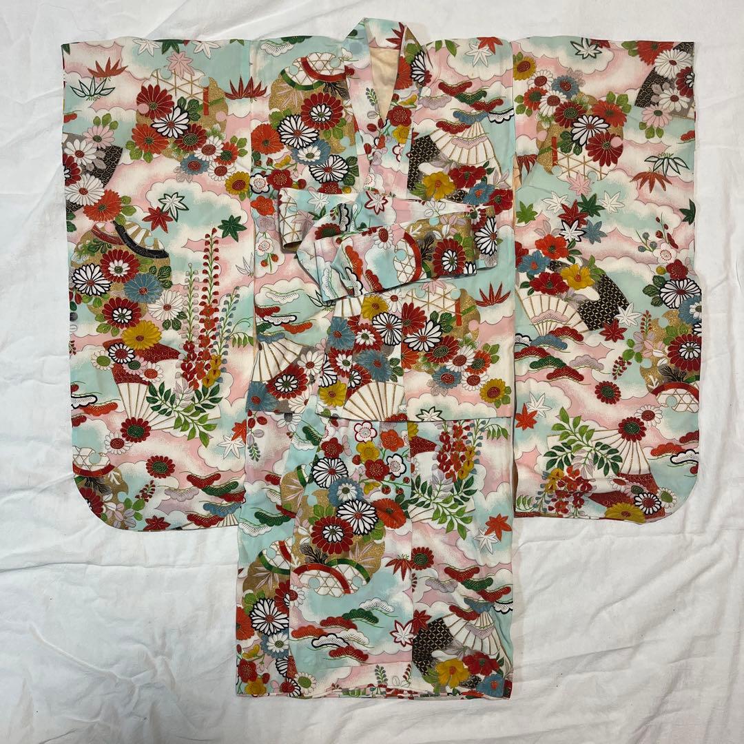 七五三　3歳　正絹　アンティーク　水色　被布