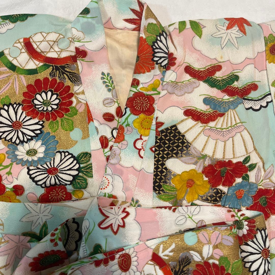 七五三　3歳　正絹　アンティーク　水色　被布