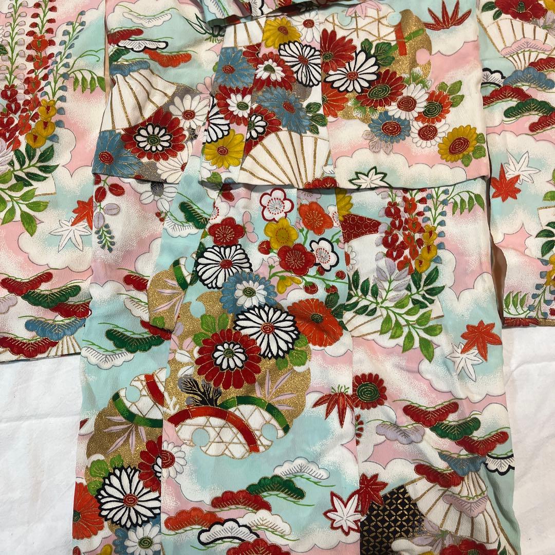 七五三　3歳　正絹　アンティーク　水色　被布