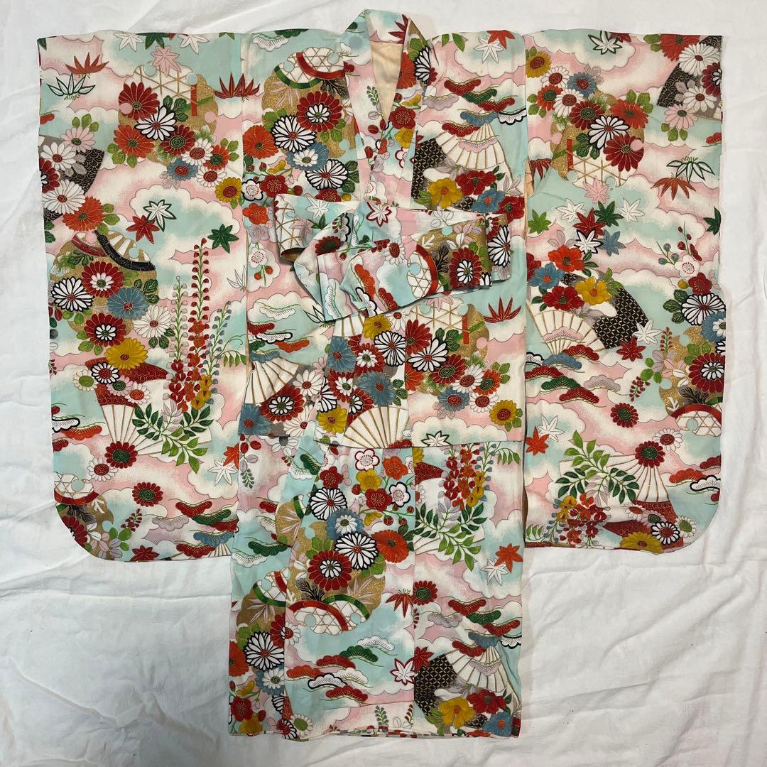 七五三　3歳　正絹　アンティーク　水色　被布