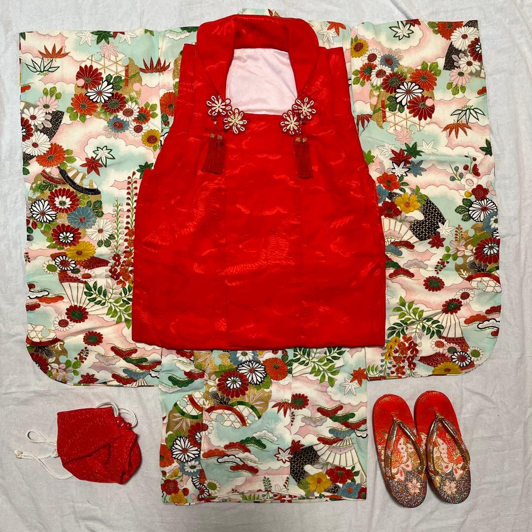 七五三　3歳　正絹　アンティーク　水色　被布