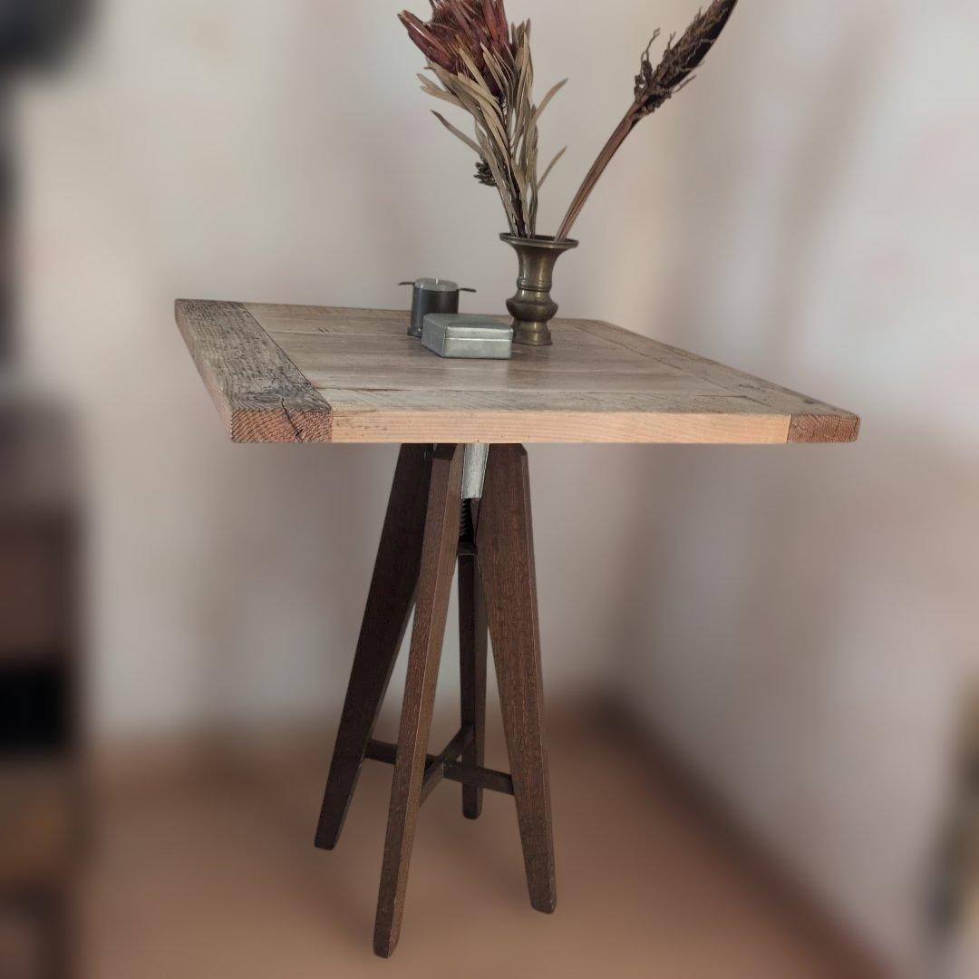 ブロカントフランス天板木製三脚式正方形回転テーブル - メルカリ