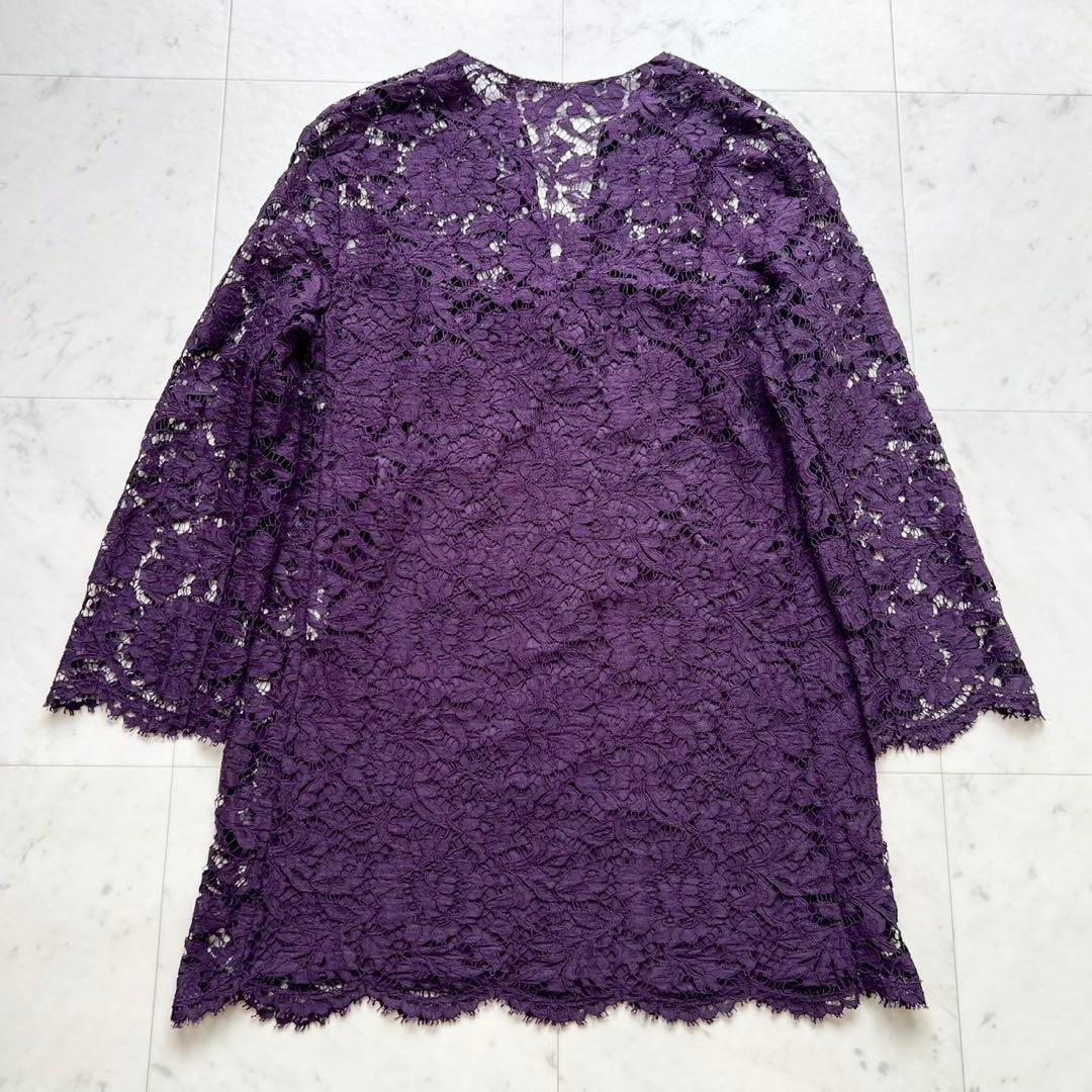 VALENTINO Vロゴ金具 総フラワーレースドレス Vネック パープル