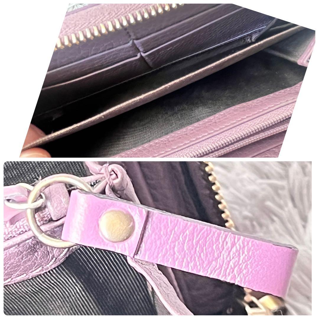 GUCCI ラウンドファスナー　バンブー　シボレザー　パープル　長財布