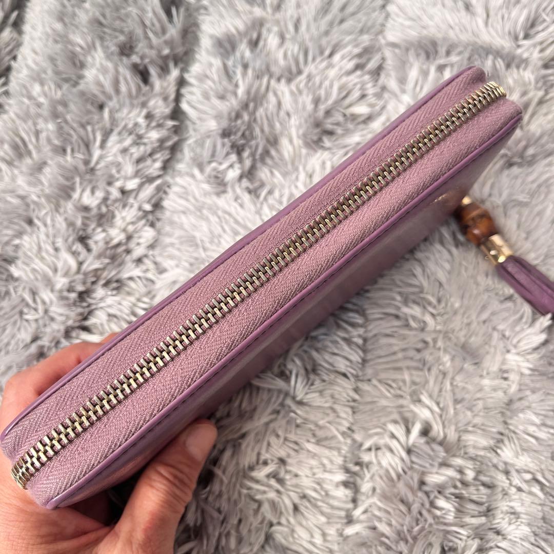 GUCCI ラウンドファスナー　バンブー　シボレザー　パープル　長財布