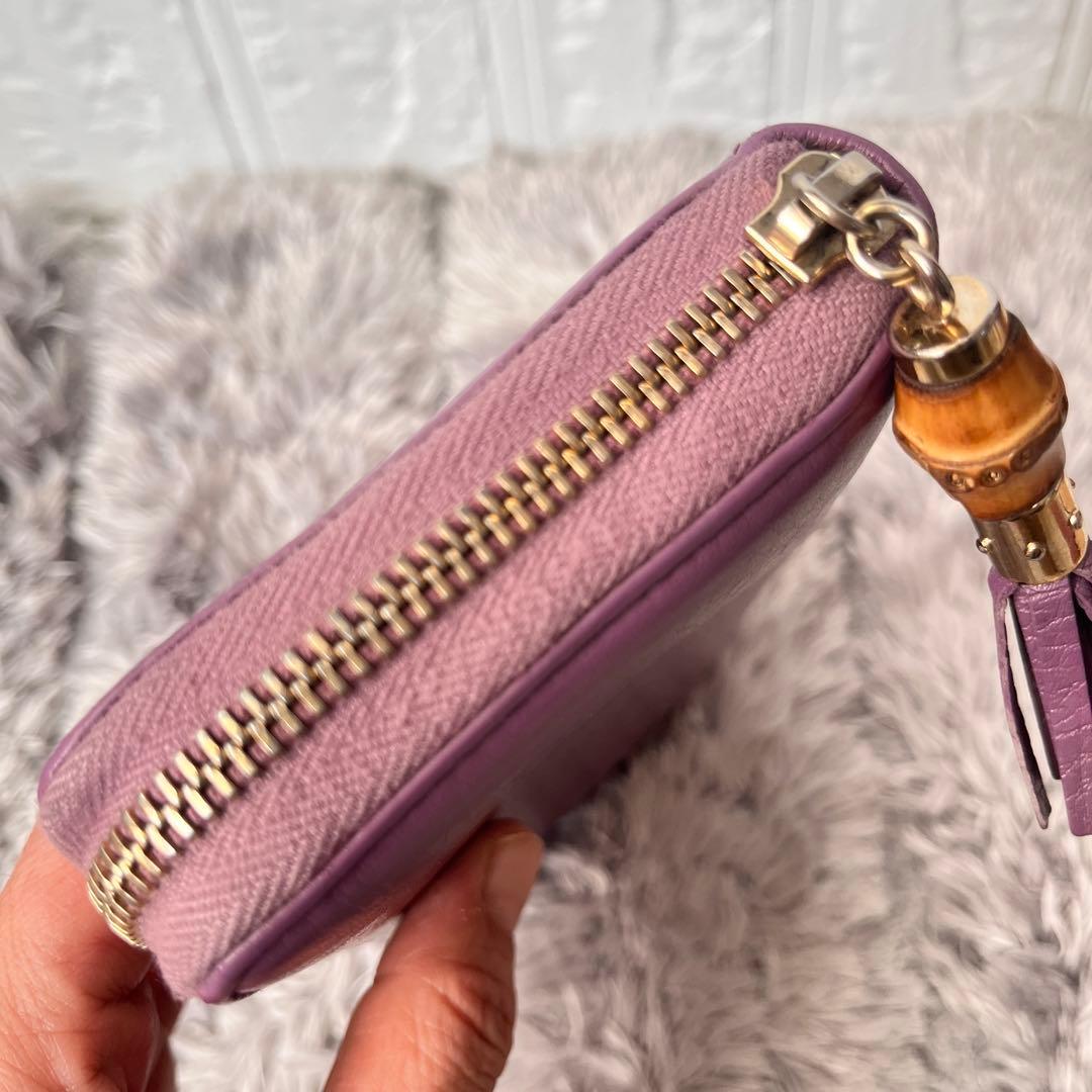 GUCCI ラウンドファスナー　バンブー　シボレザー　パープル　長財布