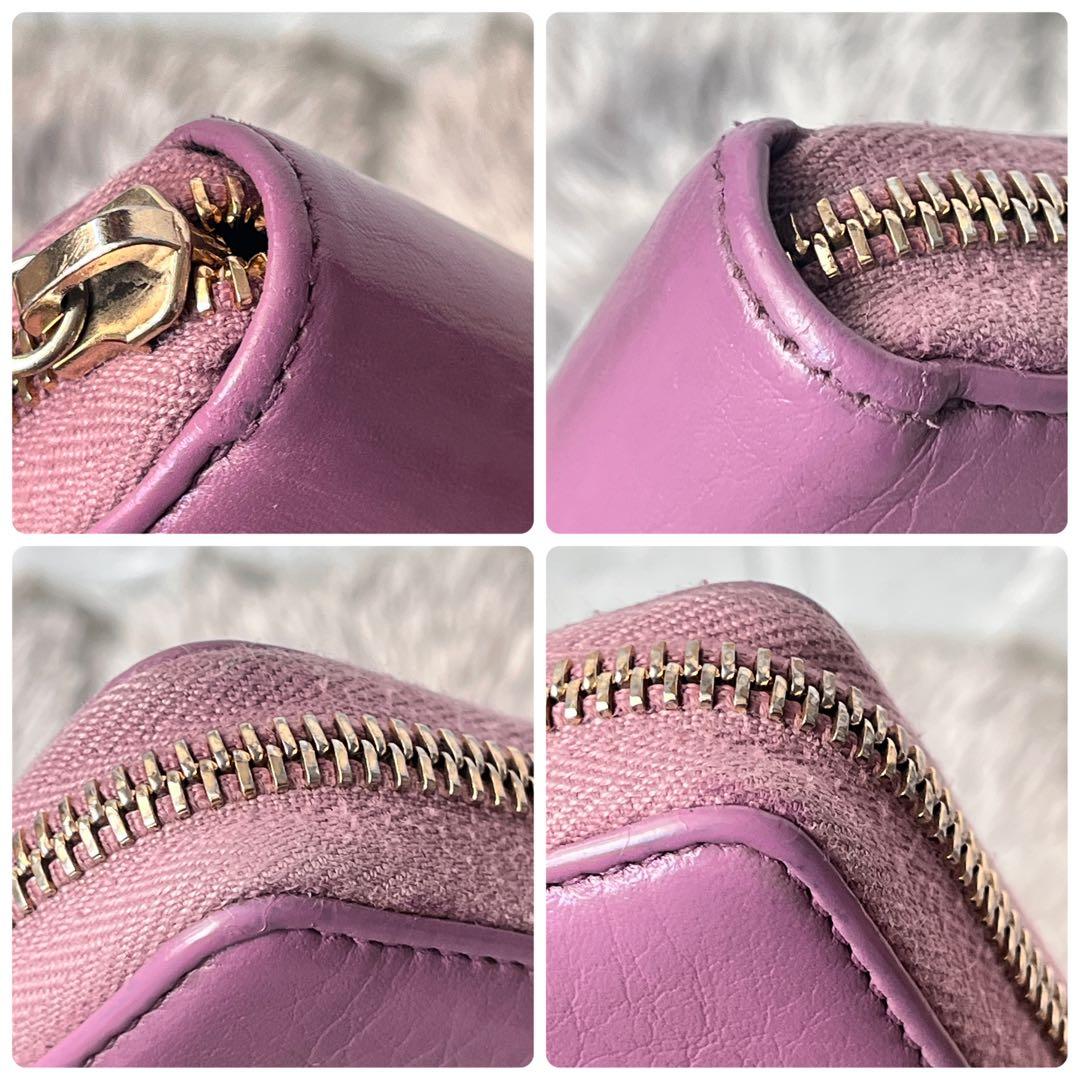 GUCCI ラウンドファスナー　バンブー　シボレザー　パープル　長財布