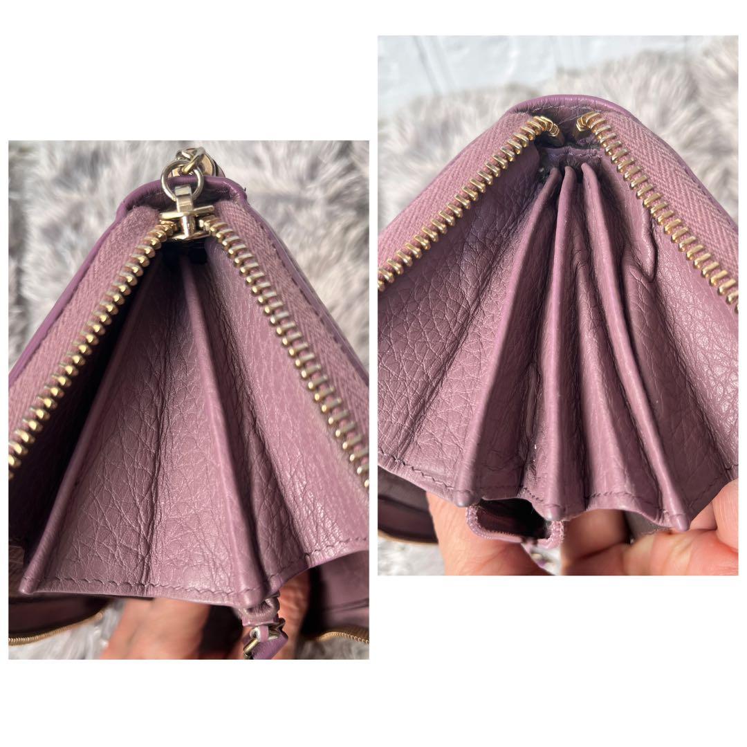GUCCI ラウンドファスナー　バンブー　シボレザー　パープル　長財布