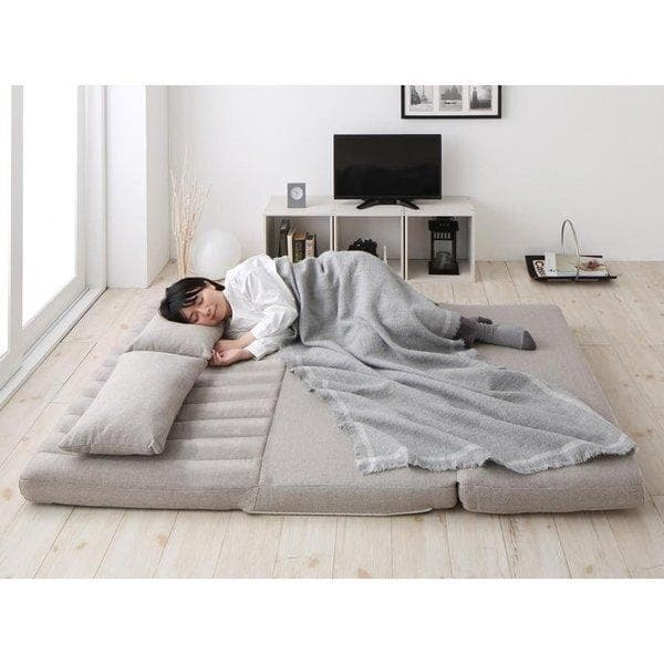 未使用訳あり　ソファベッド　２人掛け　２P　クッション２個　グレーファブリック