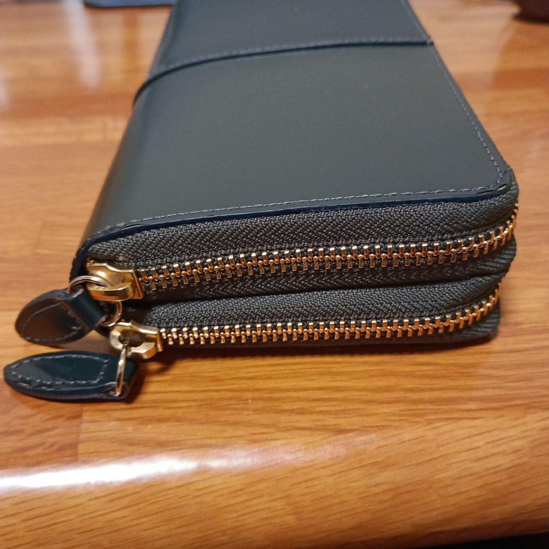 黒川鞄店　グリーンコードバン 長財布 ゴールドファスナースマホも入る